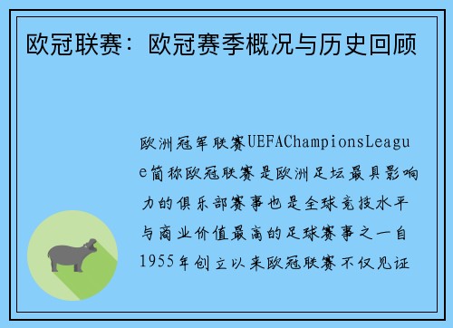 欧冠联赛：欧冠赛季概况与历史回顾